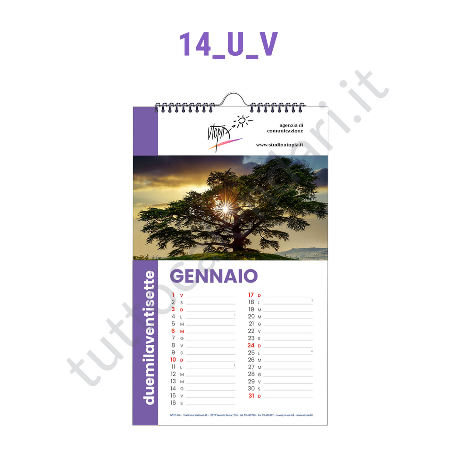 Calendario su misura da muro verticale Calendario su misura spiralato